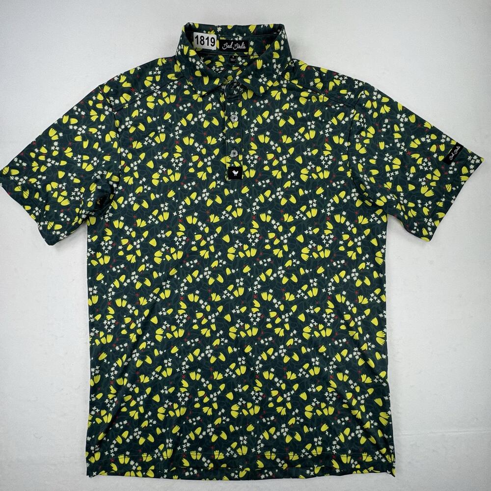 Bad Birdie Polo Shirt Mens Small Green Floral Print Golf Stretch Performance
